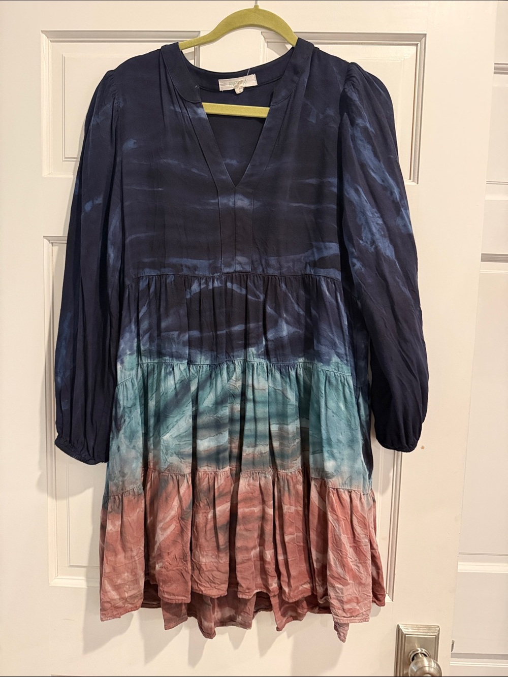 River + Sky Navy, Teal & Dusty Rose Tie-Dye Tiered Dress